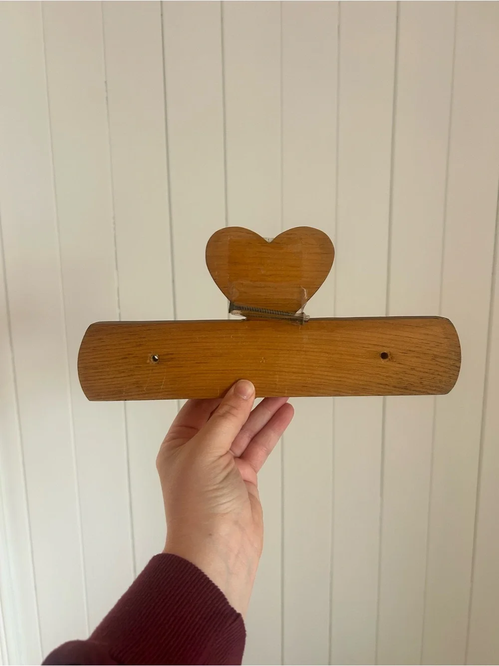 Vintage Wooden Heart Peg Rack 5 Hook Wall Hanger Cottage Country Decor